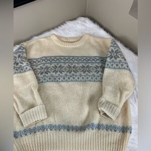 Vintage Icelandic ice knit Nordic ivory and Blue wool Sweater